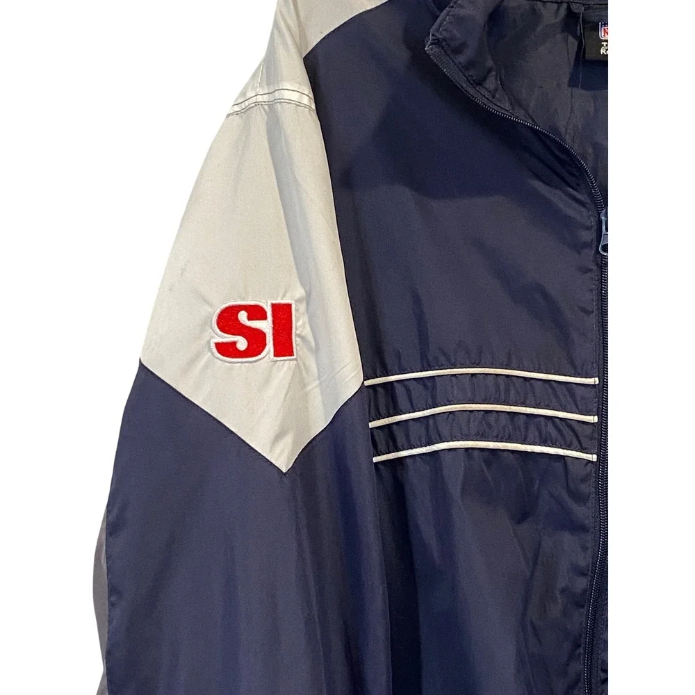 Mens Reebok Chicago Bears NFL Windbreaker‎ Jacket Navy Blue Grey Large SI Patch